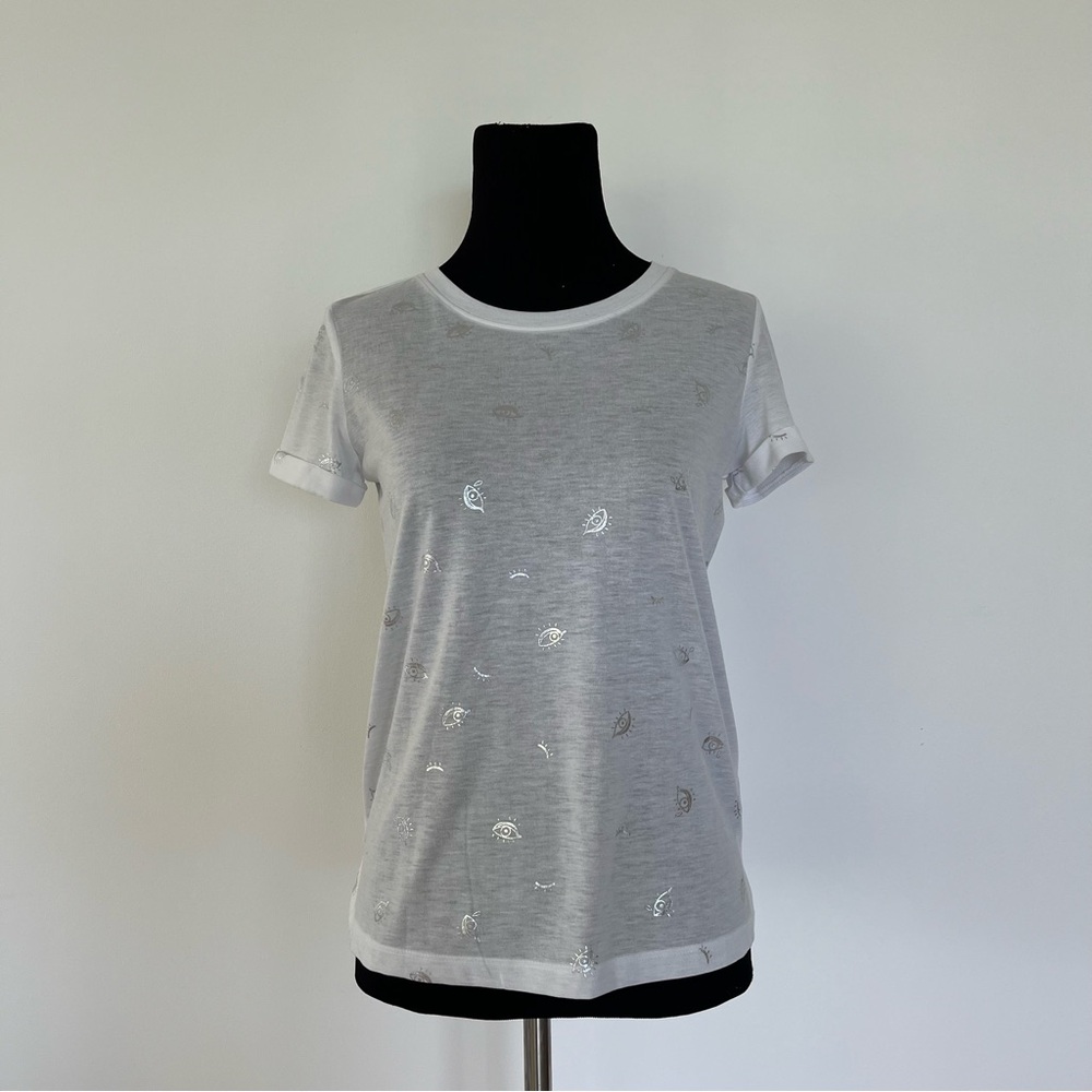 Calliope brand white and metallic silver t-shirt. NWOT. Size XS. metallic silve